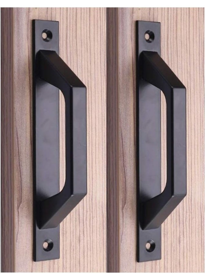 Modern Barn Door Handle Set, 20 cm, Matte Black Carbon Steel, 2-Piece - Image 1